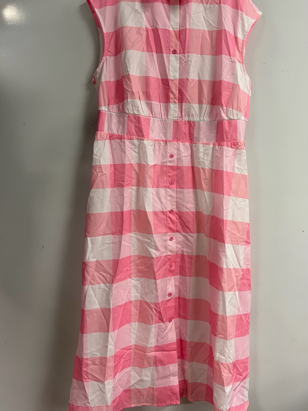 Women Pink and White Gingham Button-Front Dress